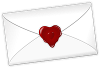 Deko-Element: Weißer Briefumschlage mit einem roten Wachssiegel in Form eines Herzens