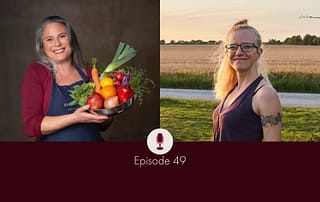 Photo of Julie Neustadter, Healthy Cooking Coach, with a bowl of fruits and vegetables in her arms, and Lisa Jara, Menstrual & Menopausal Health Specialist, confidently smiling into the camera